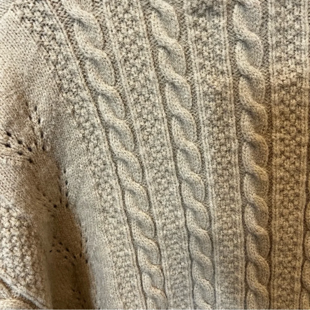 Sandro Ingrid Pom-Pom Cardigan MEDIUM Tan Cable-knit Sweater Pockets VGC - Picture 11 of 14